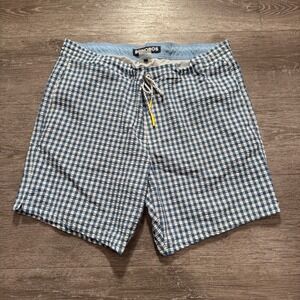 Bonobos Swim Trunks Mens Medium Blue Plaid Seersucker 7" Lined Drawstring Hybrid
